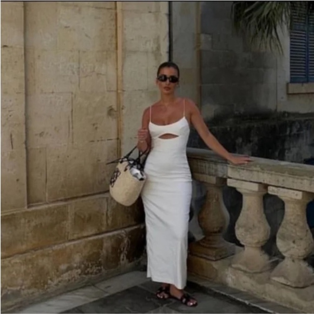 Zara White Midi Cutout Slip Dress